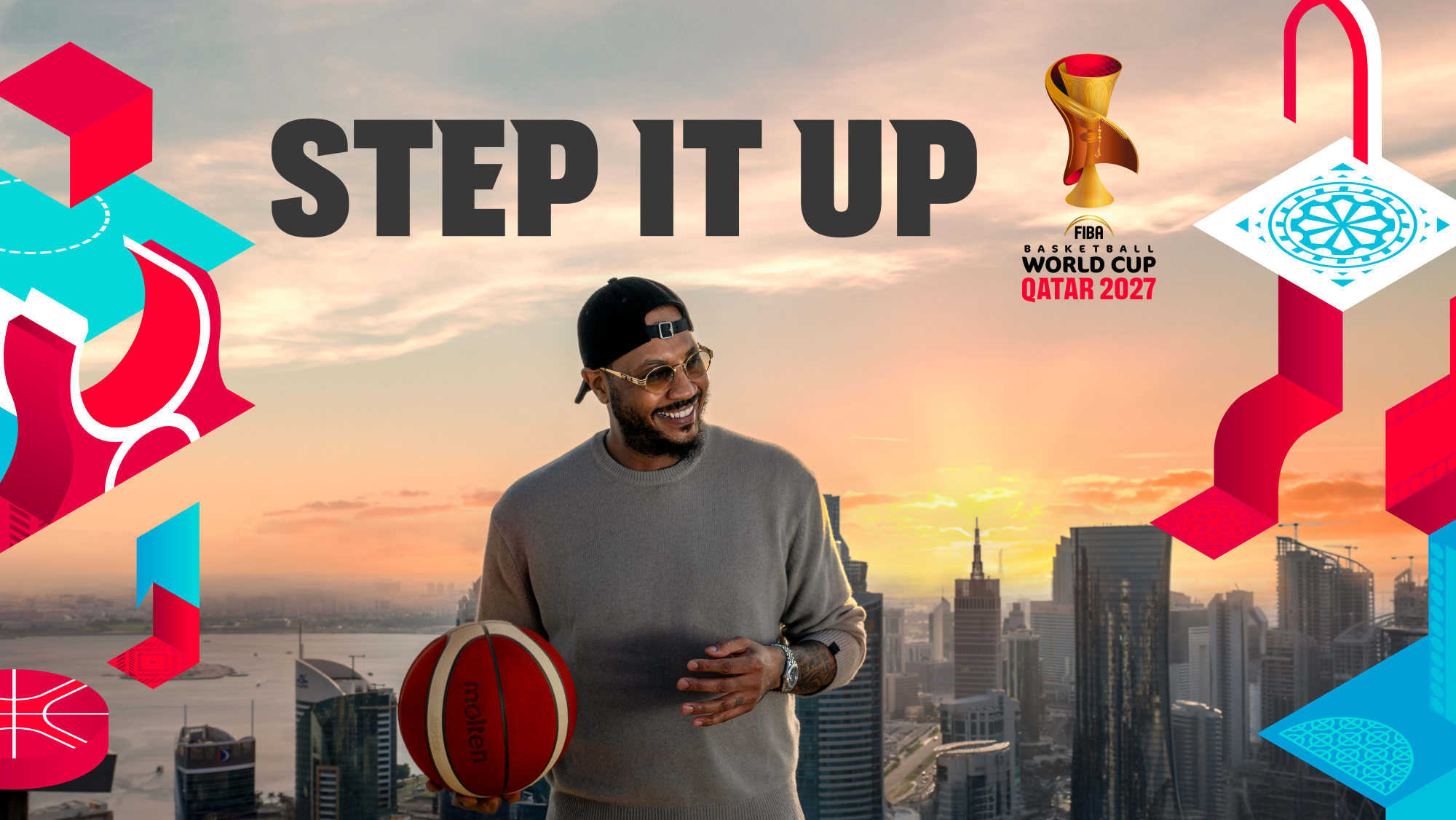 Global Ambassador Carmelo Anthony launches FIBA Basketball World Cup 2027 unique visual identity on Road to Qatar