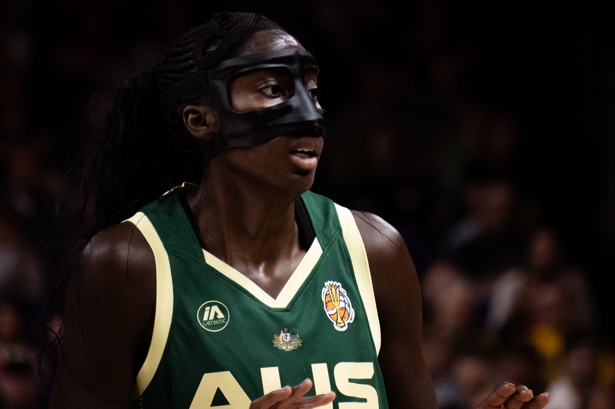 Ezi Magbegor of Australia in action vs Türkiye at FIBA Women's World Cup